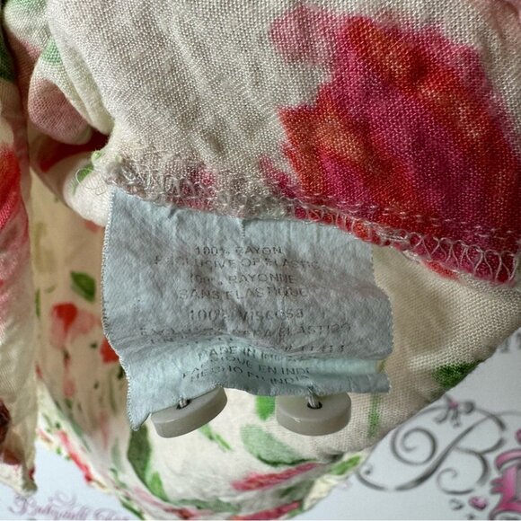 Floral blouse cinch at waist cream yellow white red green orange flowers cute - Picture 8 of 8